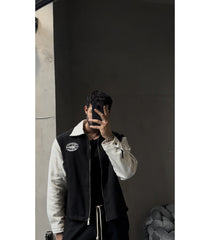 Oversized varsity jacket set.