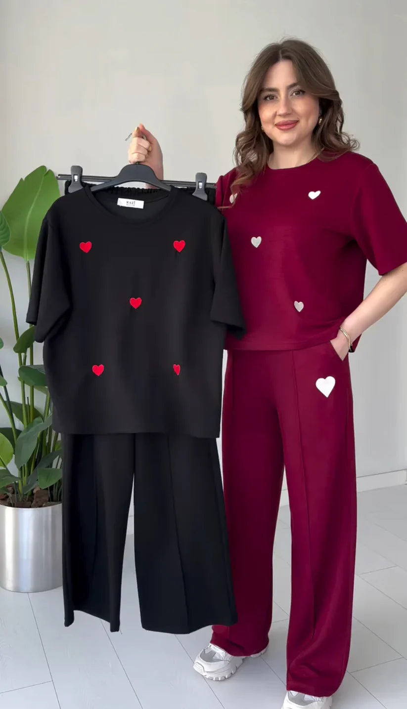 CH 556 Straight Trouser With Heart Printed Top
