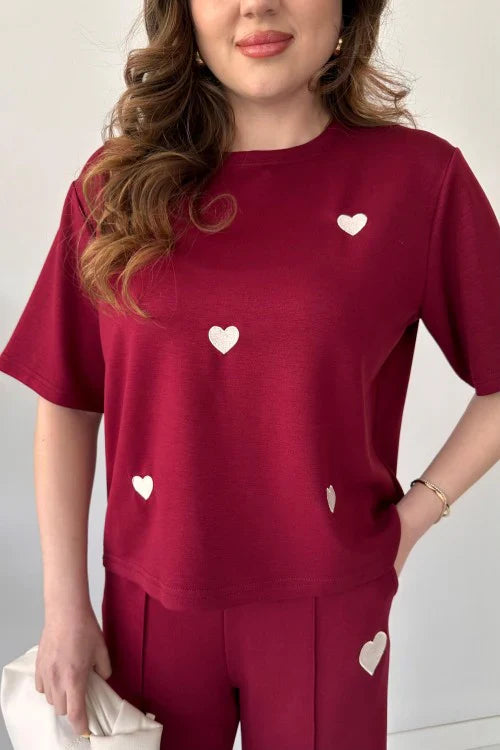 CH 556 Straight Trouser With Heart Printed Top