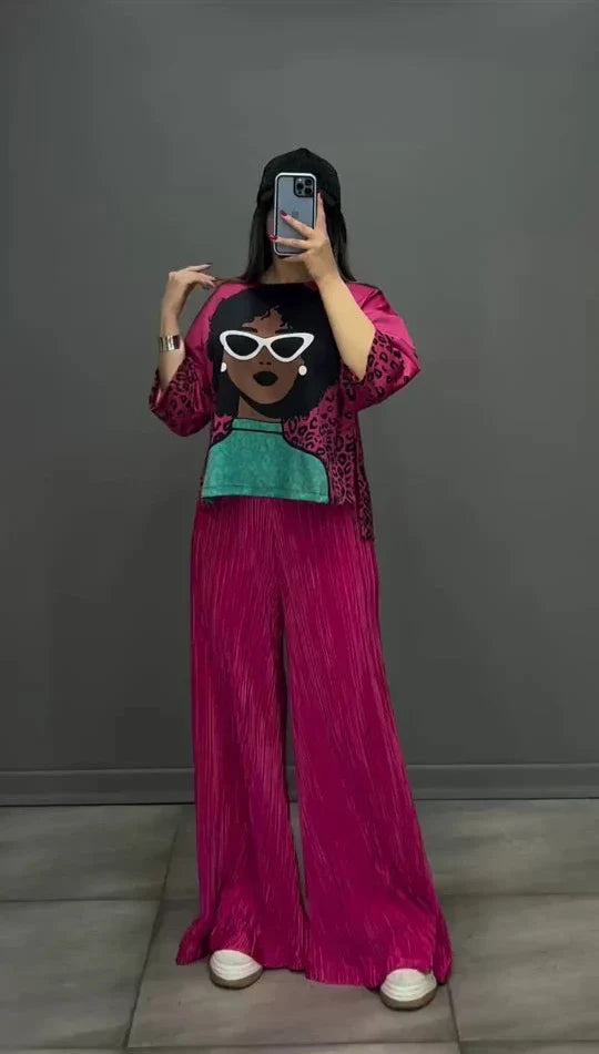 CH 455 luxury 2 Pcs Silk Printed Co ord Set
